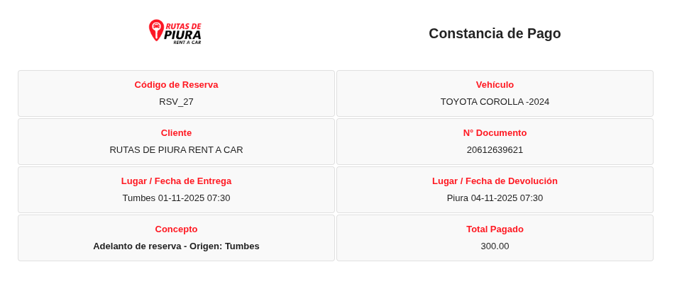 Pagar reserva de auto en Perú con tarjeta internacional